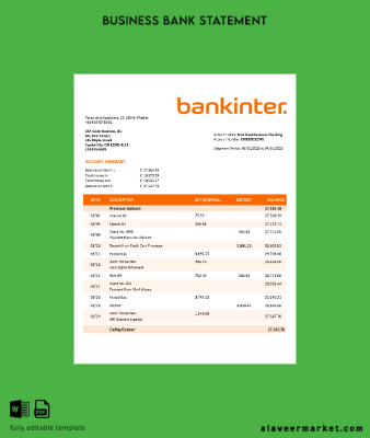 Banka enterprise Hesap Özeti Word and PDF Şablon