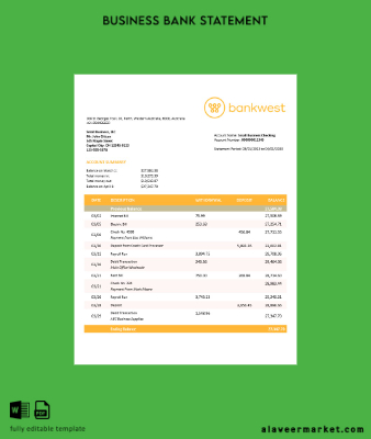 Banka İşletme Banka Hesap Özeti Word and PDF Şablon
