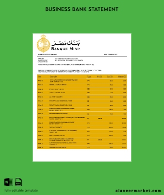 Banque Misr organization checking account Hesap Özeti Word and PDF Şablon
