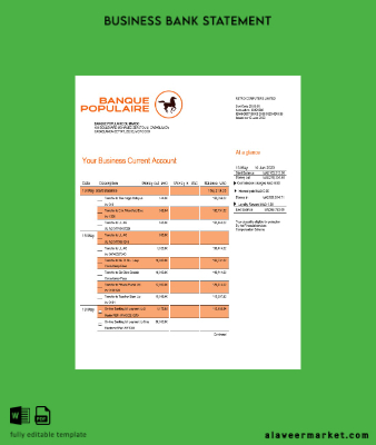 Banque Populaire du Maroc İşletme Hesap Özeti Word and PDF Şablon