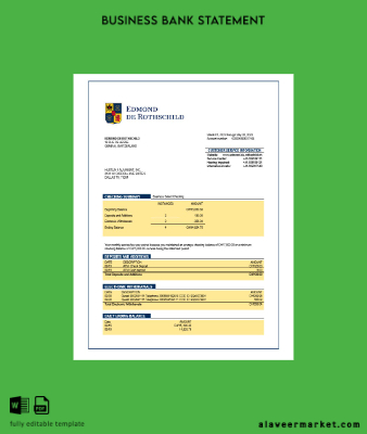 Banque Privee Edmond de Rothschild organization checking account Hesap Özeti Word and PDF Şablon