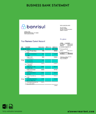 Banrisul Banka İşletme Hesap Özeti Word and PDF Şablon