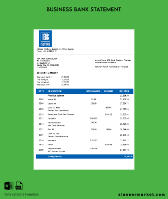Basis Banka Şirket Hesap Özeti Word and PDF format