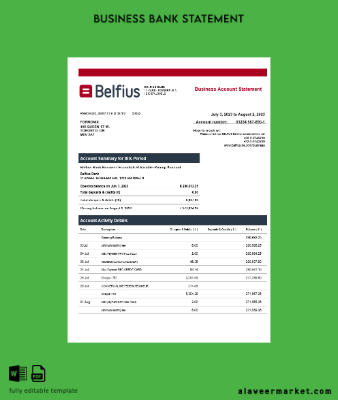 Belfius Banka enterprise Hesap Özeti Word and PDF Şablon