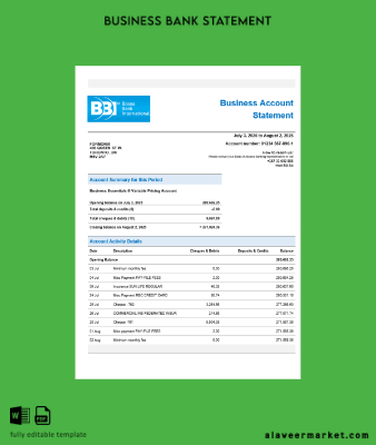 Bosna Banka firm account Hesap Özeti Word and PDF format