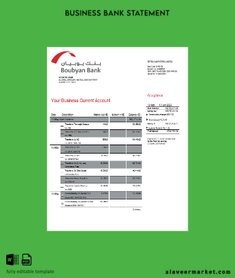 Boubyan Banka enterprise account Hesap Özeti Word and PDF Şablon