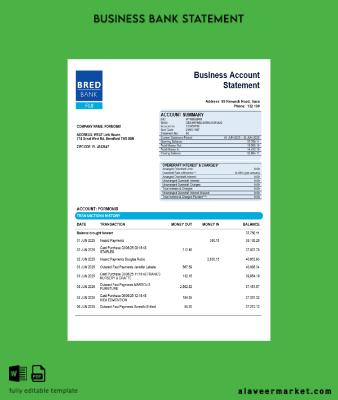 Bred Banka firm account Hesap Özeti Word and PDF format