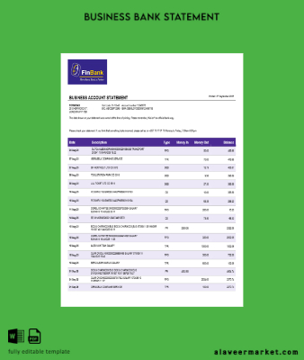 Burundian Banka İşletme firm Hesap Özeti Word and PDF format