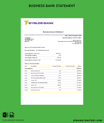 Byblos İşletme Banka Hesap Özeti Word and PDF format (1)