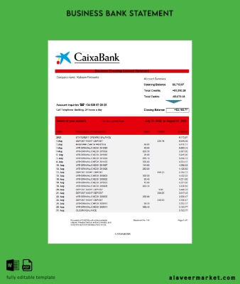 Banka Şirket Banka Hesap Özeti Word and PDF Şablon