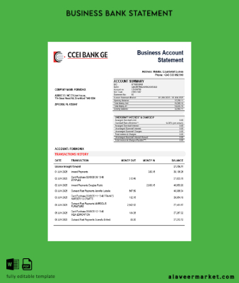 CCEI Banka İşletme Şirket account Hesap Özeti Word and PDF format