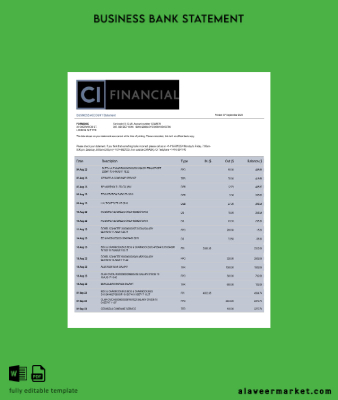 CI Financial Banka organization account Hesap Özeti Word and PDF Şablon
