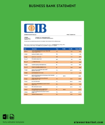 CIB Banka enterprise account Hesap Özeti Word and PDF Şablon