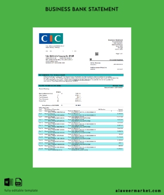 CIC Banka enterprise Hesap Özeti Word and PDF Şablon