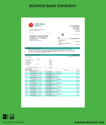 CTBC Banka Şirket Hesap Özeti Word and PDF Şablon