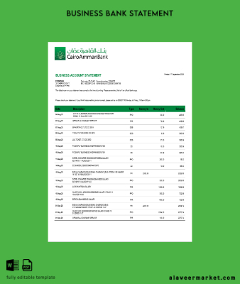 Cairo Amman Banka organization checking account Hesap Özeti Word and PDF Şablon
