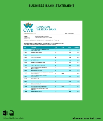 Canadian Western Banka firm account Hesap Özeti Word and PDF Şablon