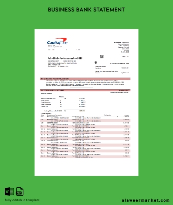 Capital One Banka corporate account Hesap Özeti Word and PDF