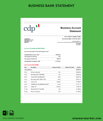 Cassa Depositi e Prestiti İşletme firm Hesap Özeti Word and PDF format