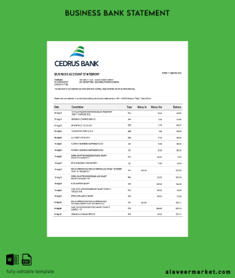 Cedrus Banka İşletme firm Hesap Özeti Word and PDF format (1)