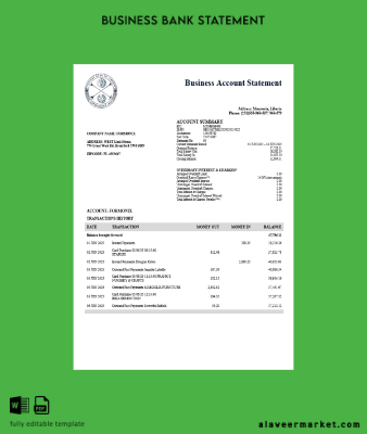 Central Banka of Liberia organization checking account Hesap Özeti Word and PDF Şablon (1)