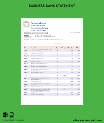 Central İşletme Banka Hesap Özeti Word and PDF format