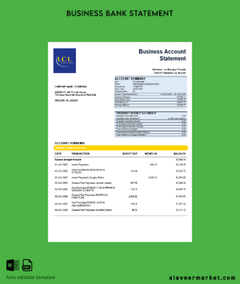 Centre National des Chèques Postaux Şirket Hesap Özeti Word and PDF format