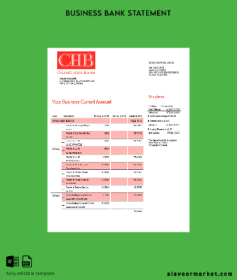 Chang Hwa Banka İşletme Hesap Özeti Word and PDF Şablon