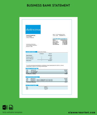 Charles Schwab İşletme Banka Hesap Özeti Word and PDF Şablon