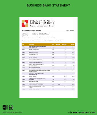 Chinese Development Banka account İşletme Hesap Özeti Word and PDF format