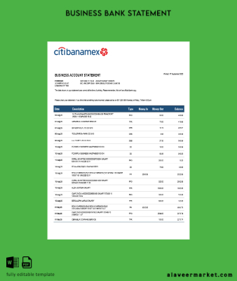 Citibanamex Banka İşletme firm account Banka Hesap Özeti Word and PDF format (1)