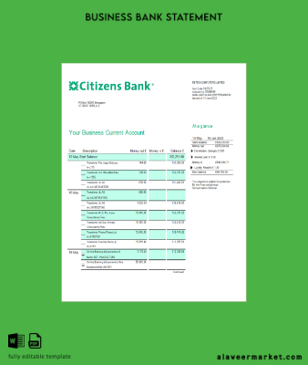 Citizens Banka firm Hesap Özeti Word and PDF Şablon