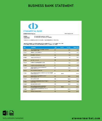 Commercial Banka firm Hesap Özeti Word and PDF Şablon