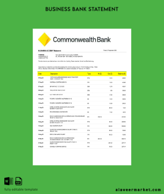 Commonwealth Banka enterprise account Hesap Özeti Word and PDF Şablon
