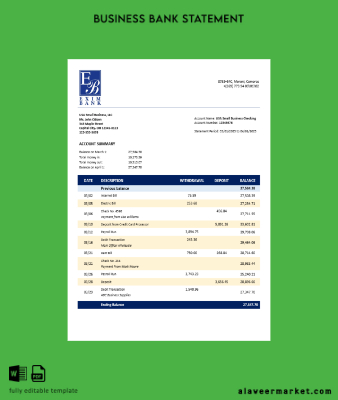 Comoran Exim Banka enterprise account Hesap Özeti Word and PDF format