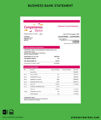 Compartamos Banco organization account Hesap Özeti Word and PDF Şablon