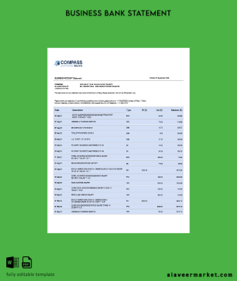 Compass Banka enterprise account Hesap Özeti Word and PDF Şablon