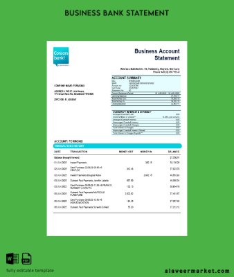 Banka İşletme organization checking Hesap Özeti Word and PDF format