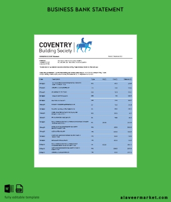 Coventry Building Society organization checking account Hesap Özeti Word and PDF Şablon