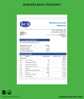 Kredi Banka of Bujumbura enterprise account Hesap Özeti Word and PDF Şablon