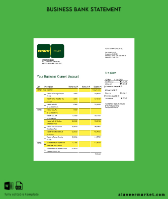 Kredi Emiliano firm account Hesap Özeti Word and PDF Şablon