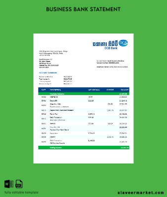 DGB Financial Group İşletme Banka Hesap Özeti Word and PDF Şablon