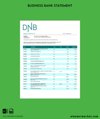 DNB Banka firm account Hesap Özeti Word and PDF Şablon