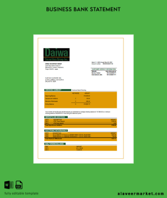 Daiwa Securities Group İşletme Banka Hesap Özeti Word and PDF Şablon