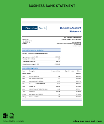 Banka İşletme organization checking Hesap Özeti Word and PDF format