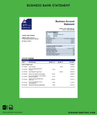 Dashen Banka Şirket Hesap Özeti Word and PDF format