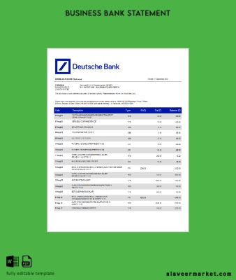 Deutsche Banka corporate Hesap Özeti Word and PDF Şablon