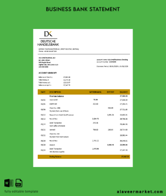 Deutsche Banka firm account Hesap Özeti Word and PDF format