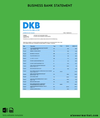 Deutsche Banka organization checking account Hesap Özeti Word and PDF Şablon