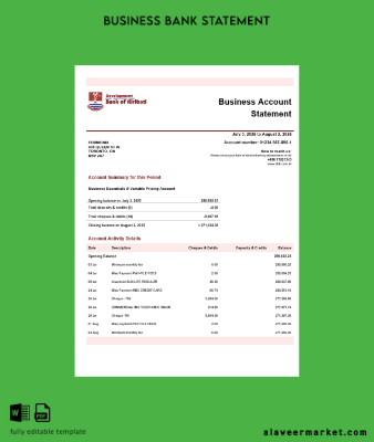 Development Banka of Kiribati firm account Hesap Özeti Word and PDF Şablon (1)